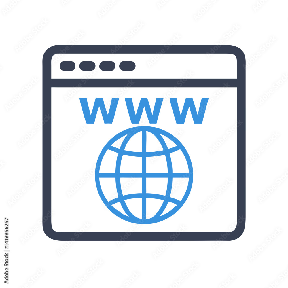 Poster Browser with WWW Icon Representing Global Website and Online Access