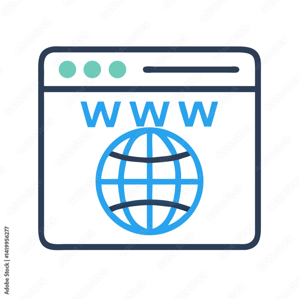 Poster Browser with WWW Icon Representing Global Website and Online Access