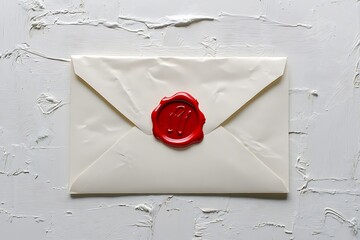 White envelope with red wax seal isolated on a white background