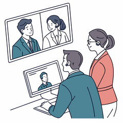 Business Professionals Engaging In Video Conference Collaboration On A Computer Screen