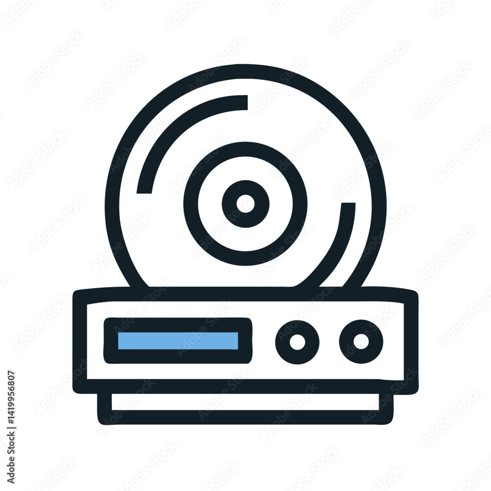Poster cd player icon representing optical music playback and audio entertainment
