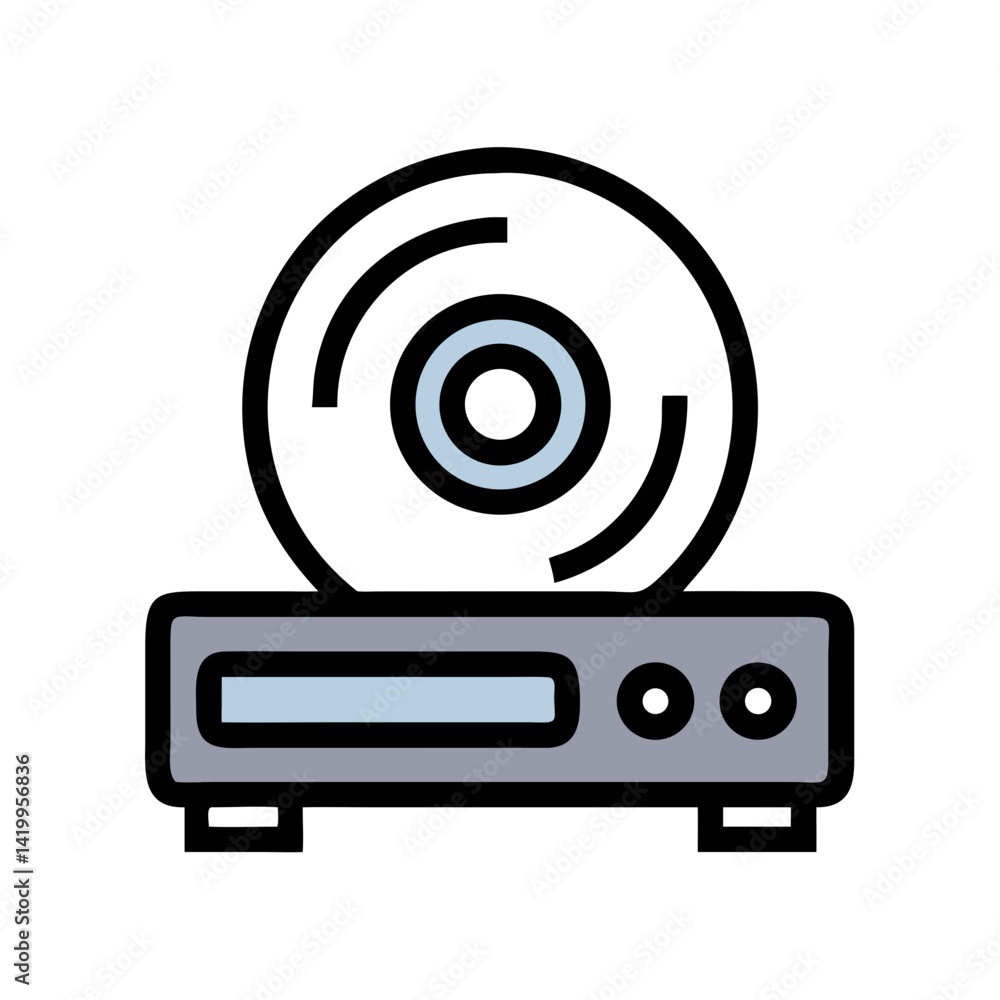 Poster cd player icon representing optical music playback and audio entertainment