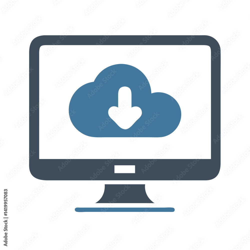 Poster Cloud Download on Monitor Icon Representing Cloud Storage and Data Access