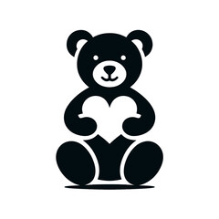 Obraz premium Teddy bear holding a heart silhouette black color logo on white background