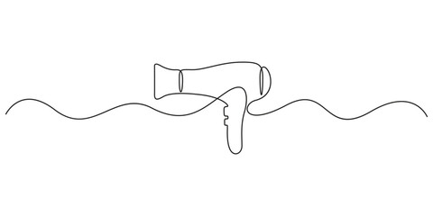 Fototapeta premium One continuous line drawing of hair drier. Single line art outline drier. Hand drawn vector illustration
