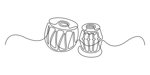 Tabla drum one line art continuous drawing. Single line art tabla drum. International music day vector illustration