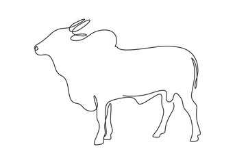 Continuous single line drawing ox.  Eid ul adha concept ox drawing. Continuous one line art ox. Doodle vector illustration