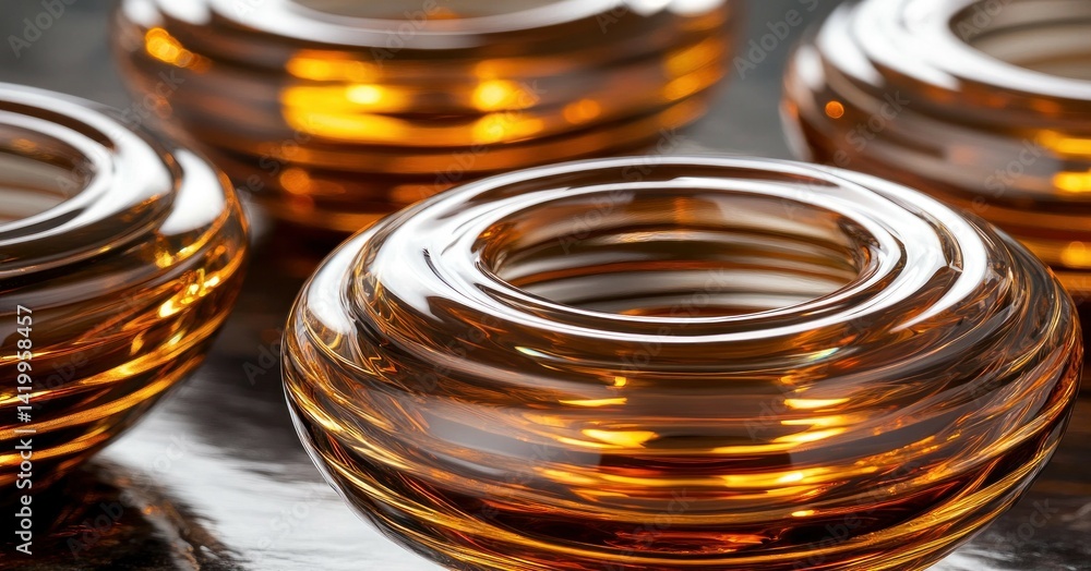 Poster four transparent and circular objects with reflections and light details