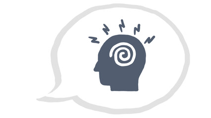 Distressed mind, confused,  crazy thoughts, mental health concept.  Spiral and lightning bolts symbolize anxiety and stress.