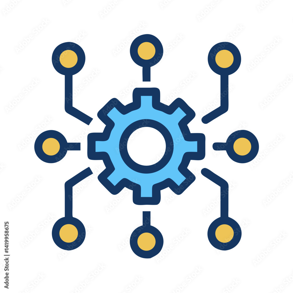 Poster Gear with Network Nodes Icon Representing Backend Development and System Architecture