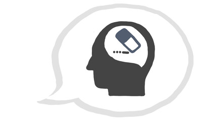 Conceptual illustration of memory loss or erasure, featuring a head silhouette with an eraser inside, symbolizing forgotten thoughts.