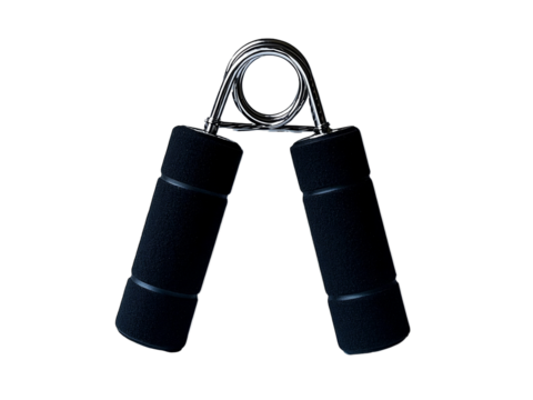 Hand grip exerciser, black foam handles, metal spring, fitness equipment,  PNG file isolated on transparent background, cut out, clipping path
