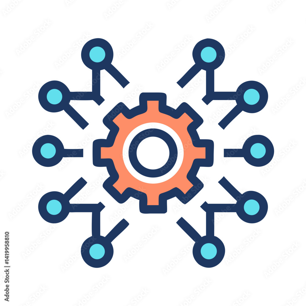 Poster Gear with Network Nodes Icon Representing Backend Development and System Architecture