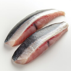 Two Fresh Raw Pacific Herring Fish Fillets on White Background