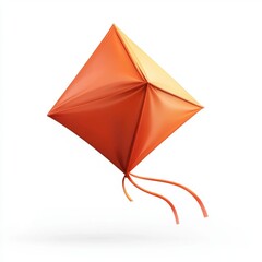Obraz premium Orange and yellow diamond shaped kite floats against a white background.