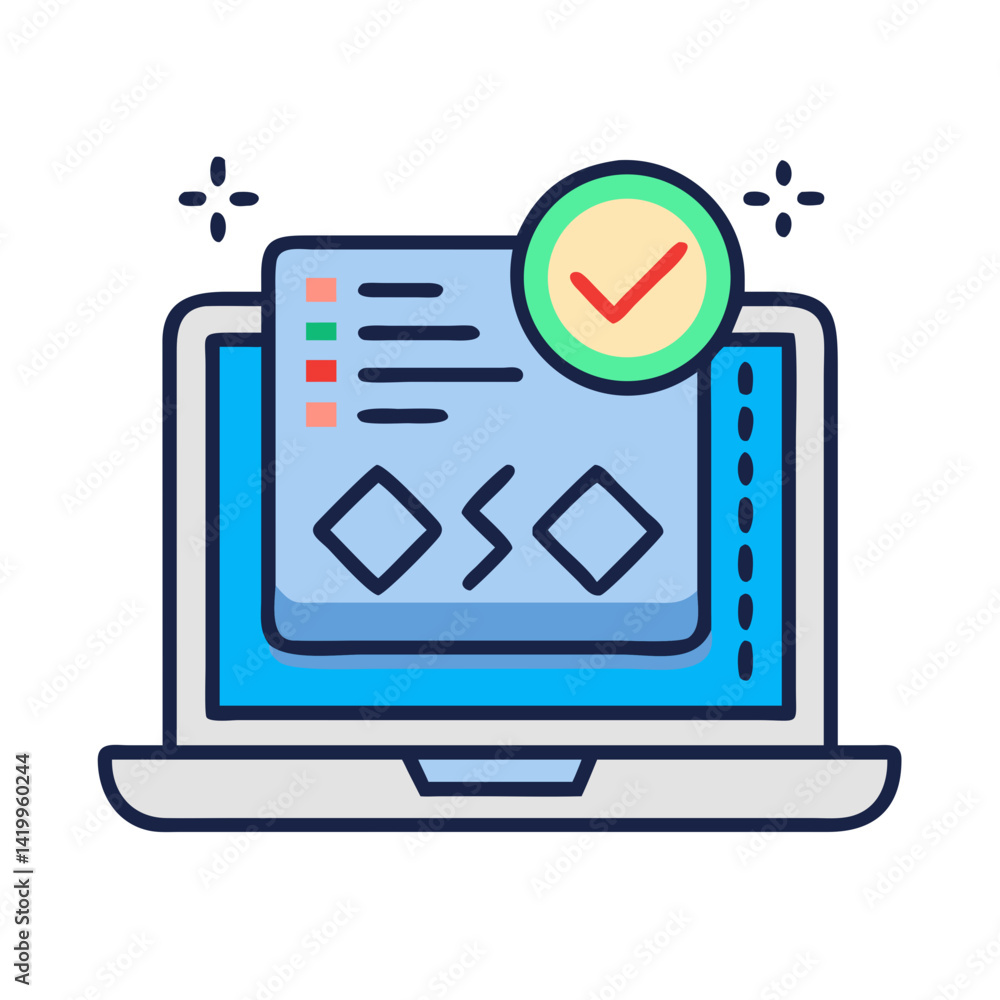 Poster Laptop with Design Code Icon Representing Web Development and Coding Workstation