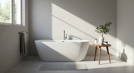 Fototapeta premium Modern Bathroom Interior with Bathtub and Natural Light