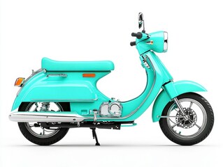 Obraz premium Pastel green vintage scooter on white background. Studio shot.