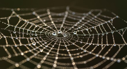 Fototapeta premium Spiderweb with water droplets, photo