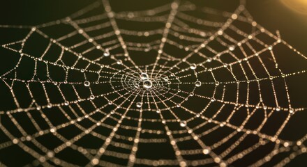 Naklejka premium Close-up of a Spiderweb with Water Droplets, Photo