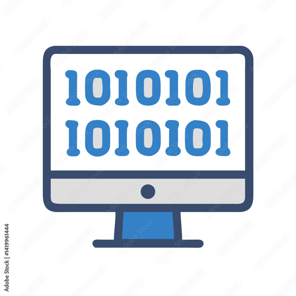 Aufkleber Monitor with Binary Code Icon Representing Data Processing and Digital Information System