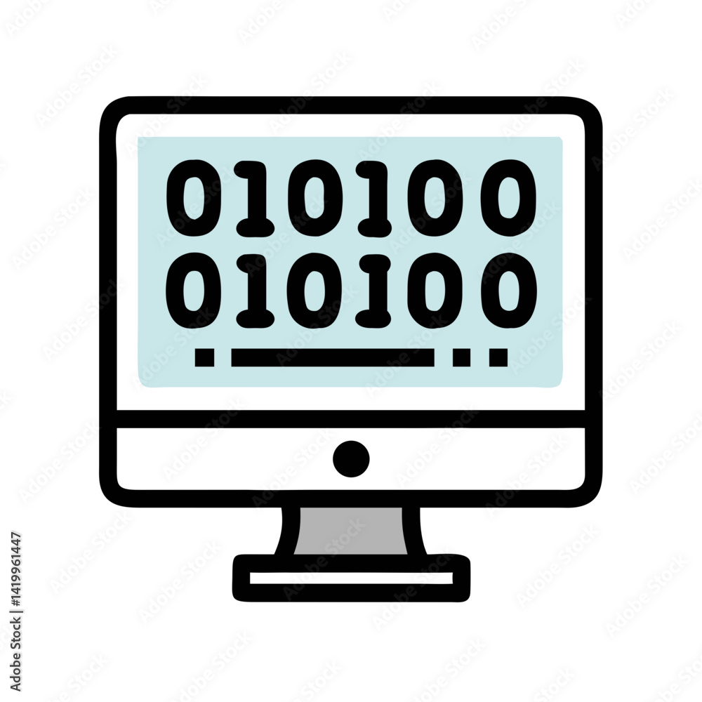 Aufkleber Monitor with Binary Code Icon Representing Data Processing and Digital Information System