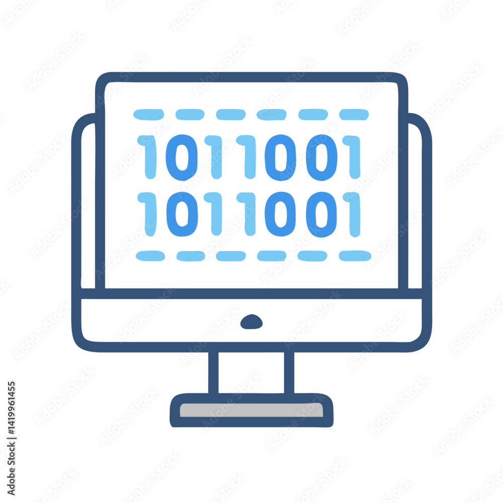 Aufkleber Monitor with Binary Code Icon Representing Data Processing and Digital Information System