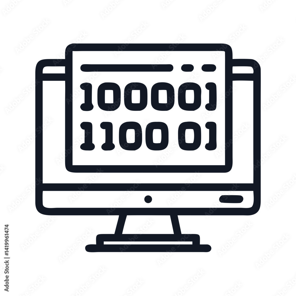 Aufkleber Monitor with Binary Code Icon Representing Data Processing and Digital Information System
