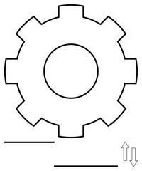Gear symbolizing mechanics and processes, flanked by up and down arrows showing movement and direction. Ideal for workflow, automation, efficiency, optimization, engineering, system design, simple