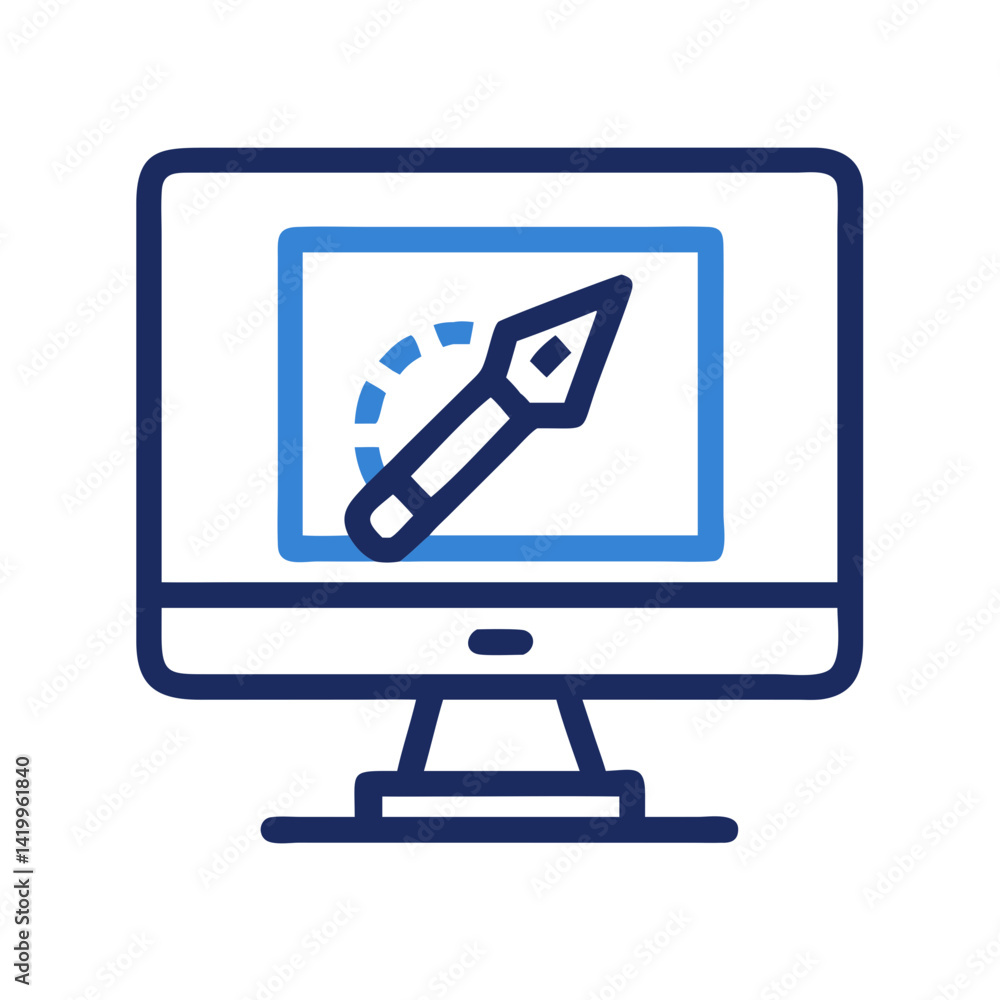 Poster monitor with vector design icon representing graphic design and digital illustration workstation