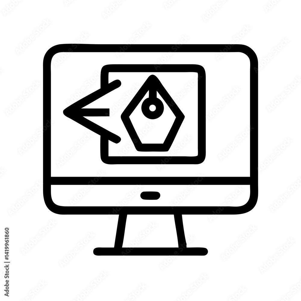 Poster monitor with vector design icon representing graphic design and digital illustration workstation