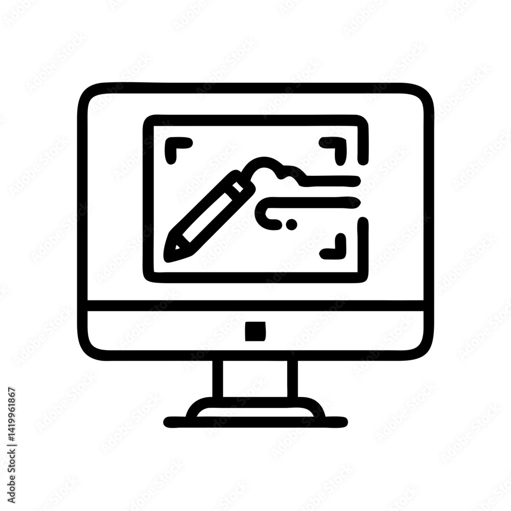 Poster monitor with vector design icon representing graphic design and digital illustration workstation