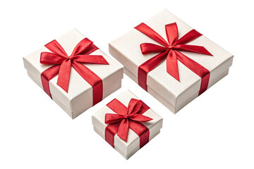 Obraz premium Three gift box with red ribbon, isolated ,transparent background, AI