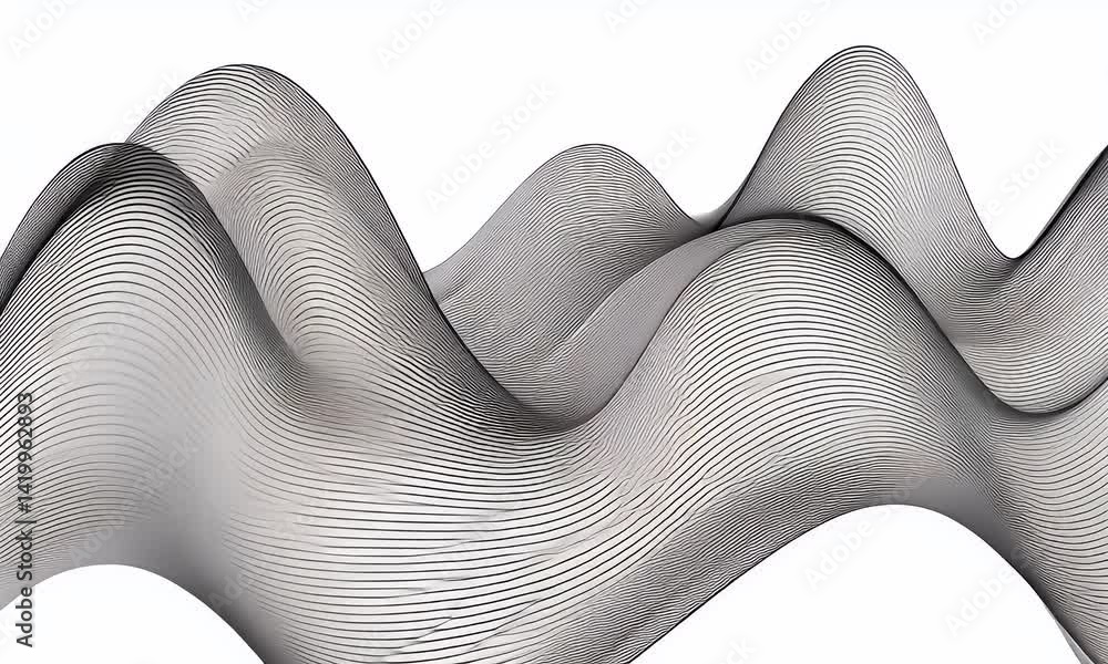 Poster abstract wavy lines, a vector graphic on a white background, with a grey and black color scheme