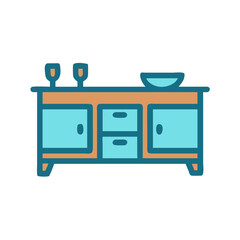 Sideboard Icon Representing Dining Room Storage Furniture for Tableware and Organization