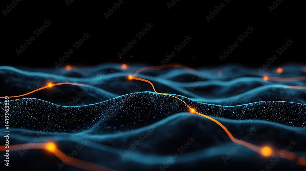 Aufkleber abstract digital landscape with glowing data streams, a visualization of network connectivity, futur