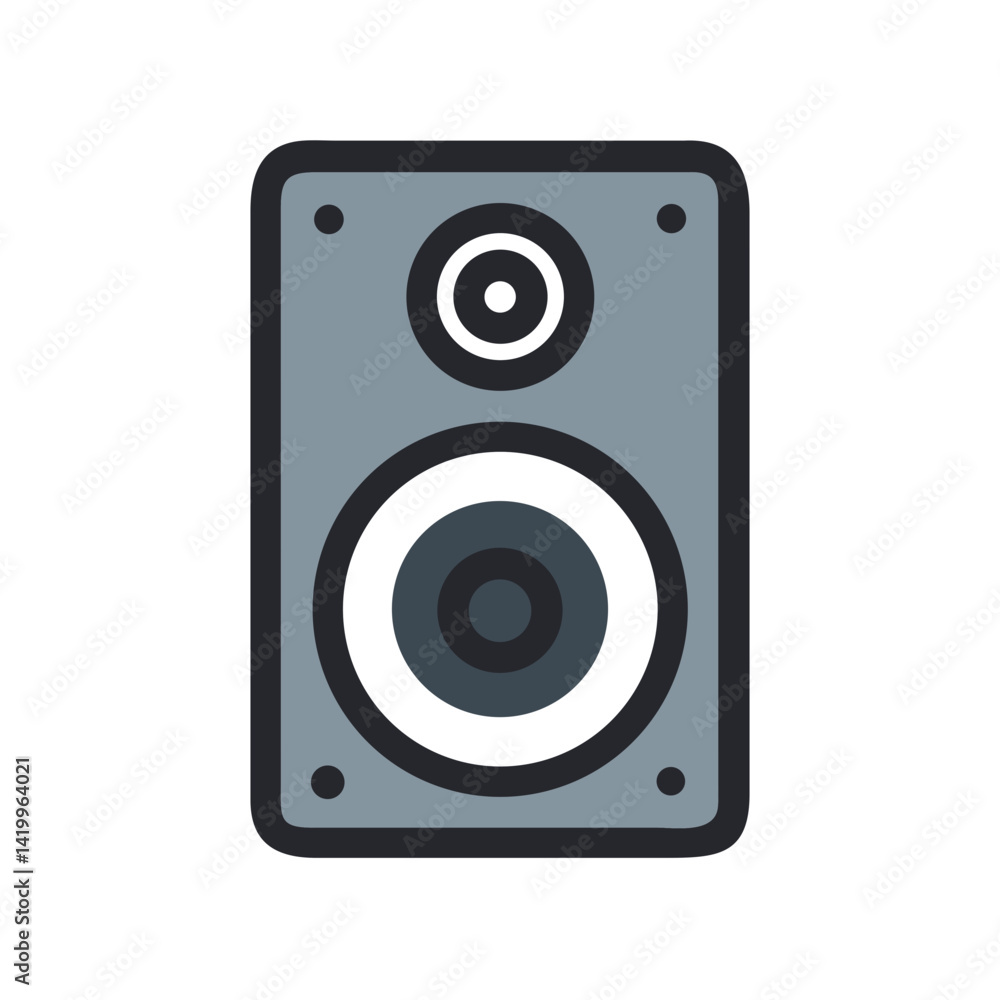 Poster subwoofer icon representing deep bass speaker for audio amplification and sound system