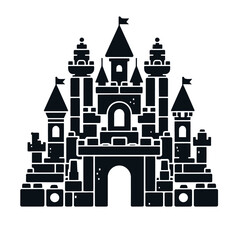 Fototapeta premium Toy blocks forming a castle silhouette black color logo on white background