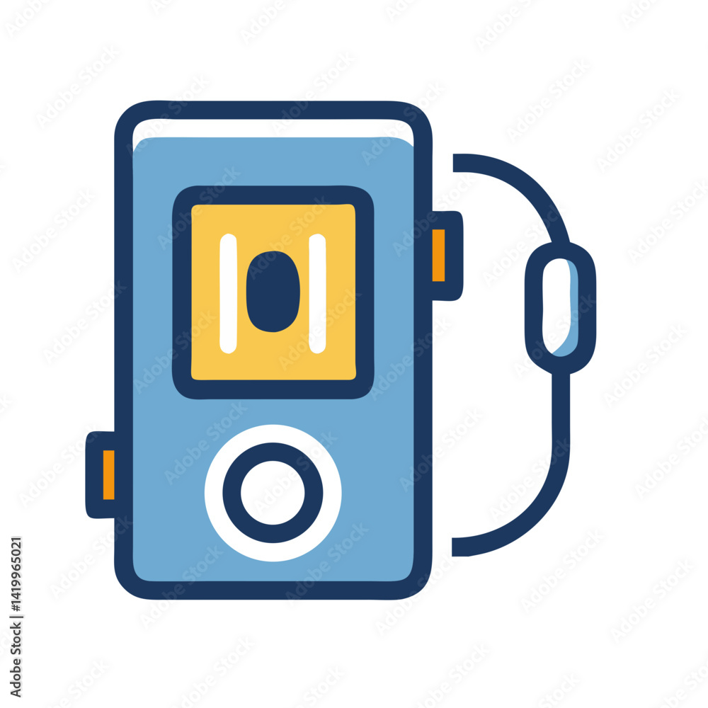 Poster walkman icon representing portable music player for audio entertainment on the go