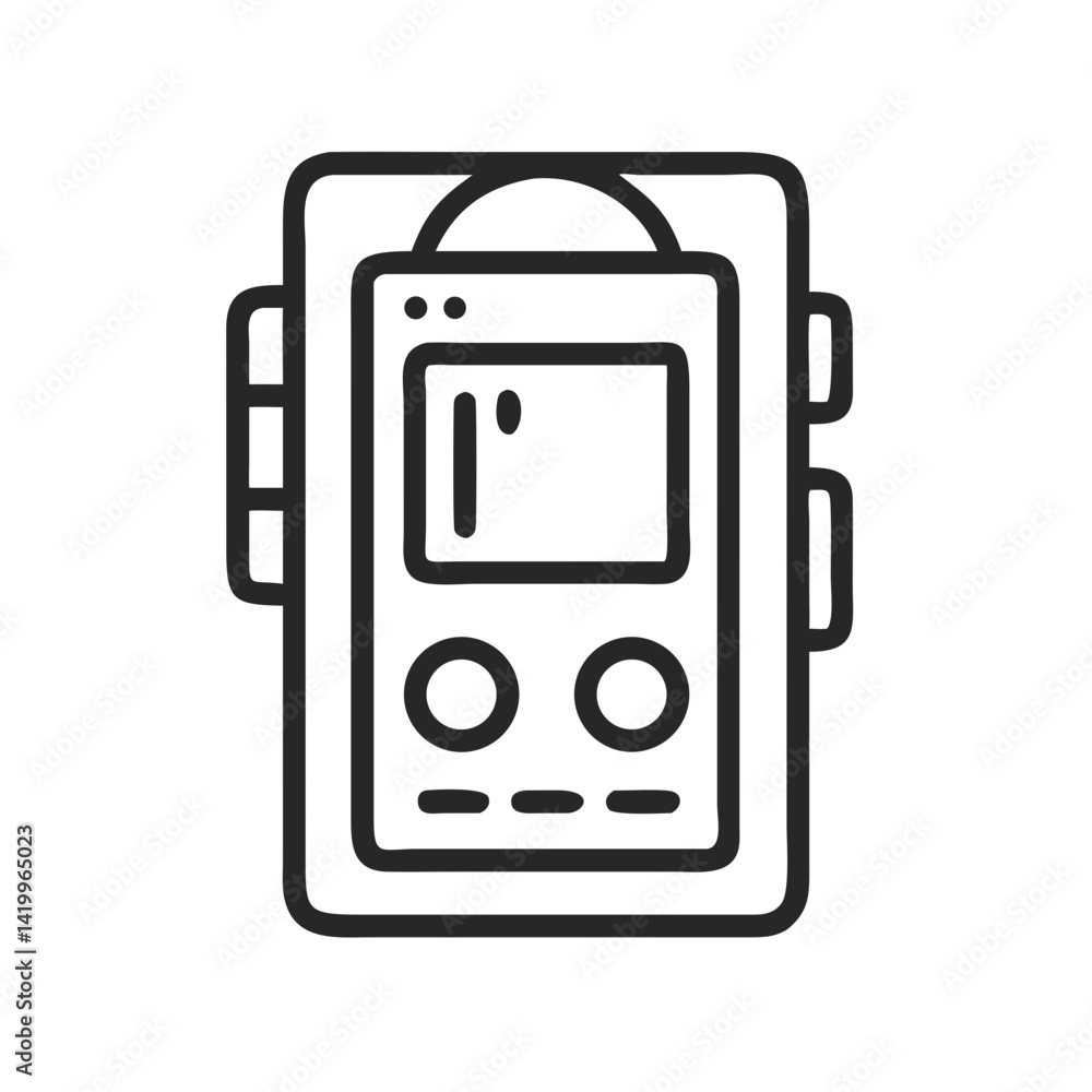 Poster walkman icon representing portable music player for audio entertainment on the go