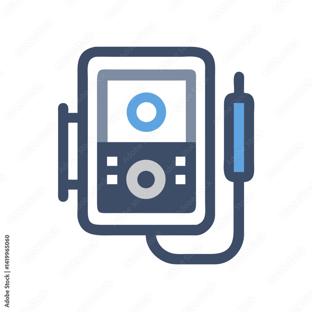 Poster walkman icon representing portable music player for audio entertainment on the go