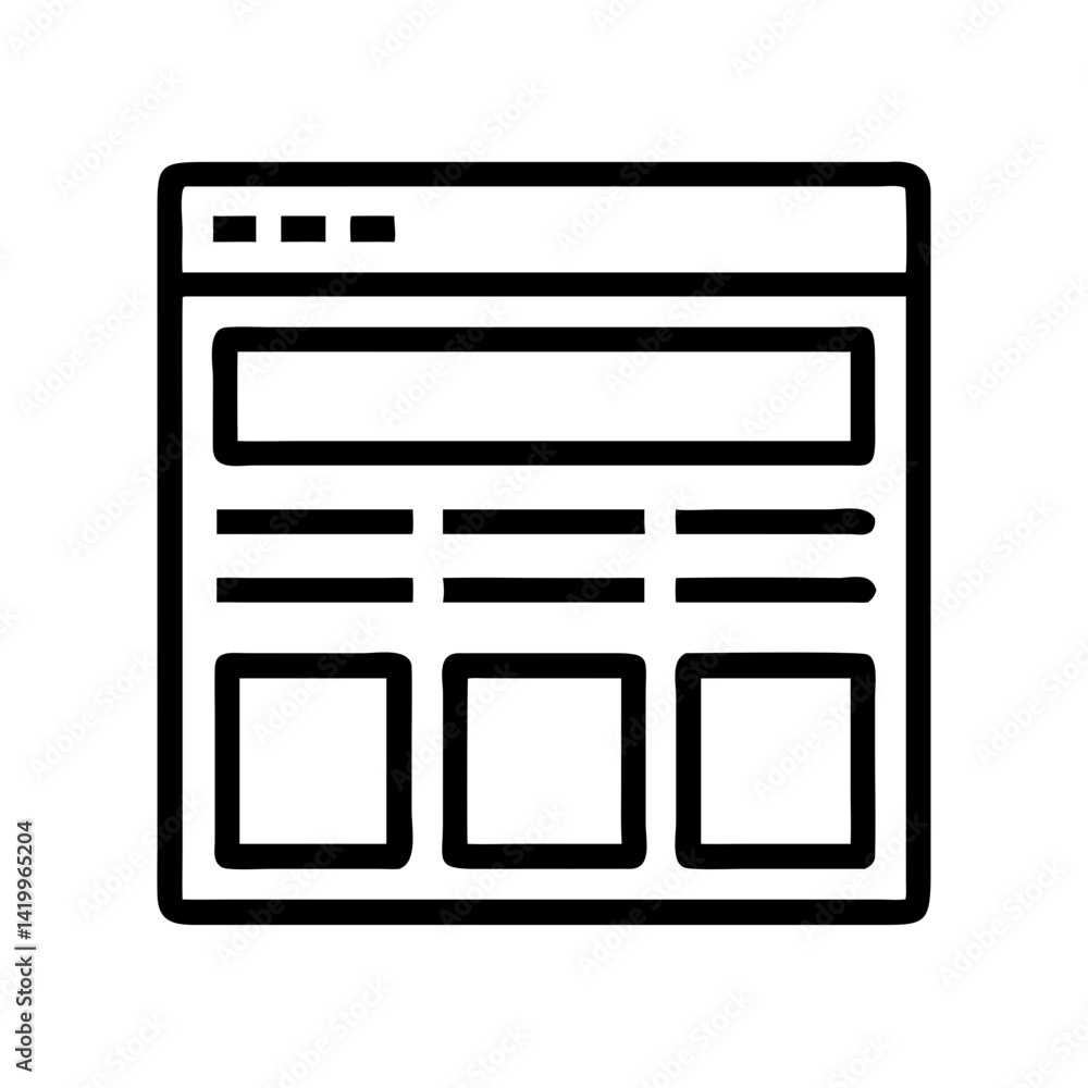 Poster Website Wireframe Icon Representing Page Structure and Layout for UI/UX Design