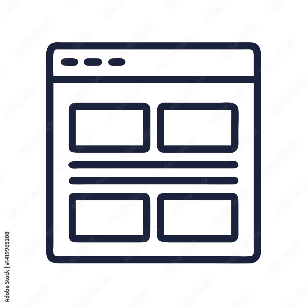 Poster Website Wireframe Icon Representing Page Structure and Layout for UI/UX Design