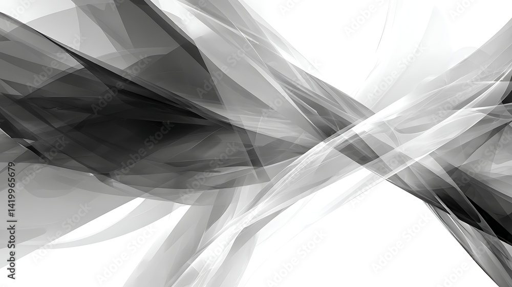 Poster abstract black and white fractal composition with dynamic lines and forms arrangement effect.