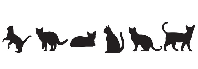 Set of cats silhouette in different poses. Black Cat Set Isolated White Background . 