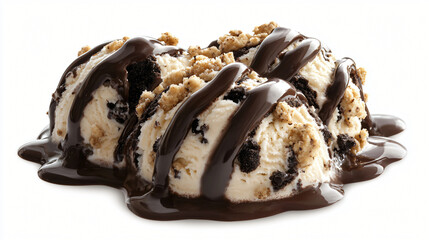 Creamy Vanilla Ice Cream with Chocolate Sauce and Cookie Crumbles