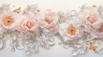 Luxury Purple Clematis Border with Golden Vines on Cream