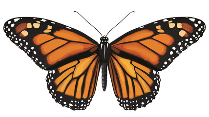 Fototapeta premium A detailed vector illustration of a monarch butterfly on a pure white background. The image shows the butterfly's wings fully expanded, revealing the intricate structure.