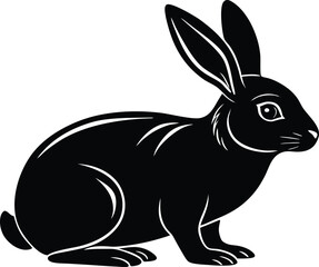 easter bunny rabbit sitting silhouette vector icon, vector illustration of a bunny, vector illustration of a rabbit, black and white rabbit, jumping rabbit symbol illustration on white background.