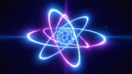Vibrant, glowing atomic structure in space.